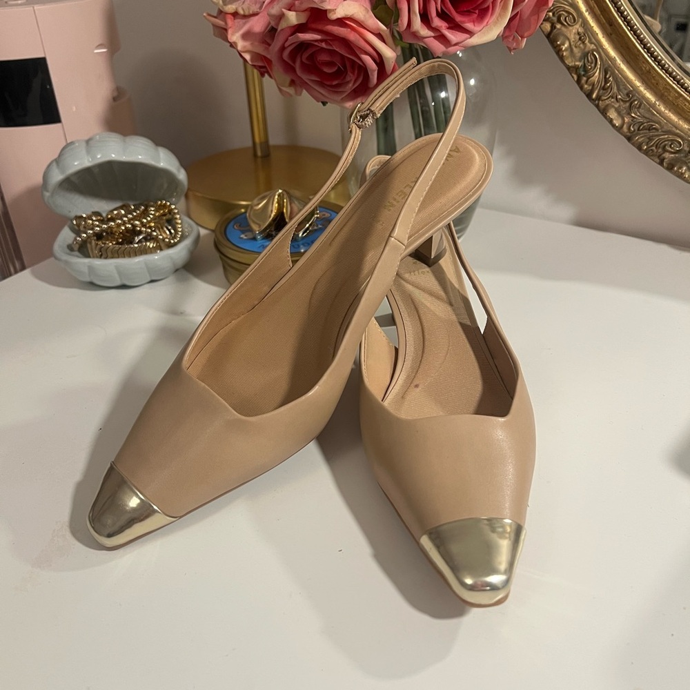 Elegant Beige Slingback Heels with Gold Accents